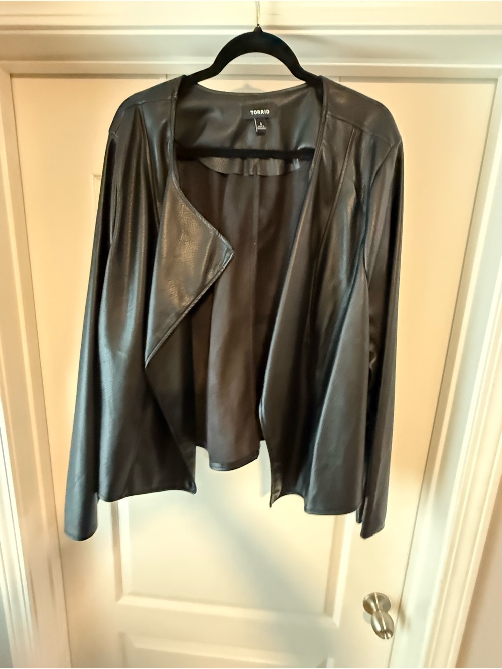 torrid Black Faux Leather Draped Open-Front Jacket